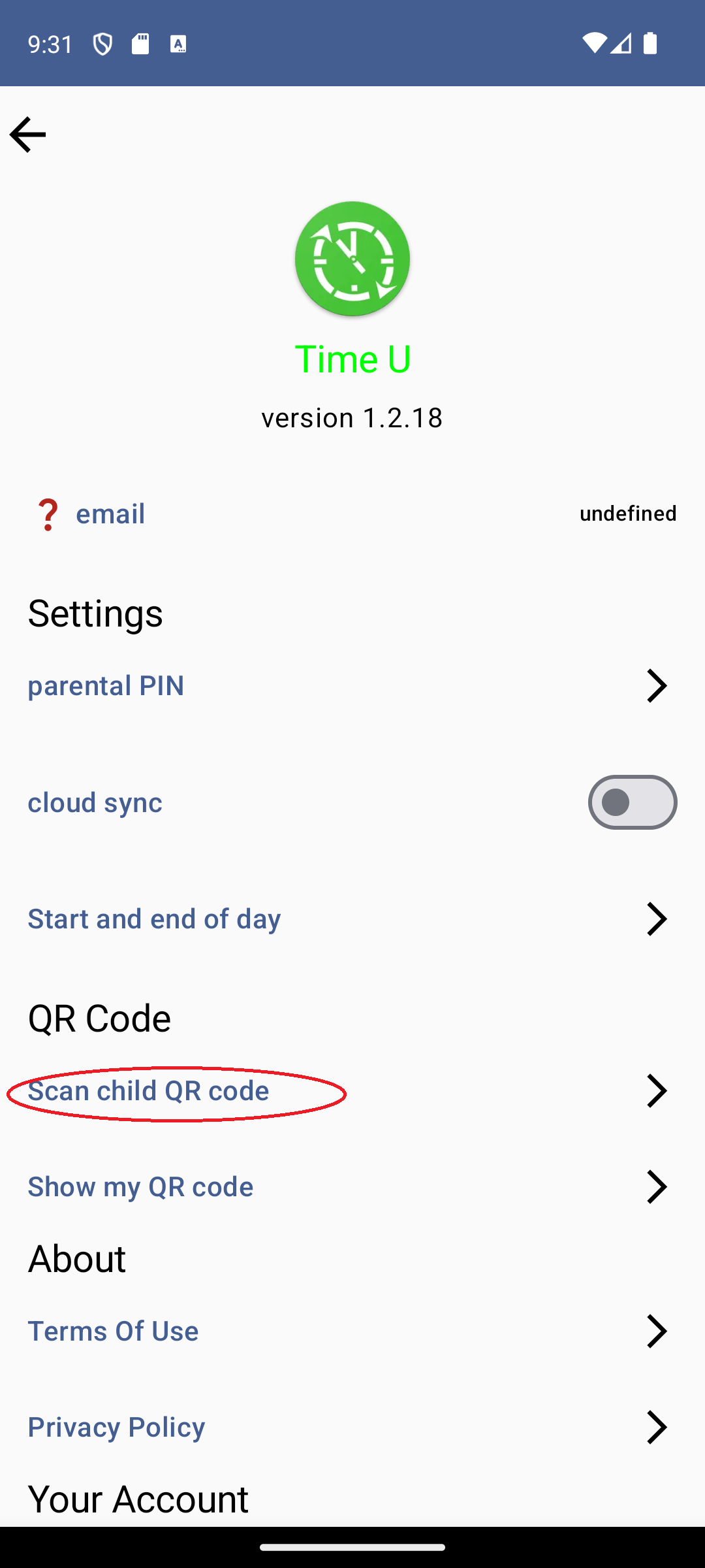 scan qr code settings option