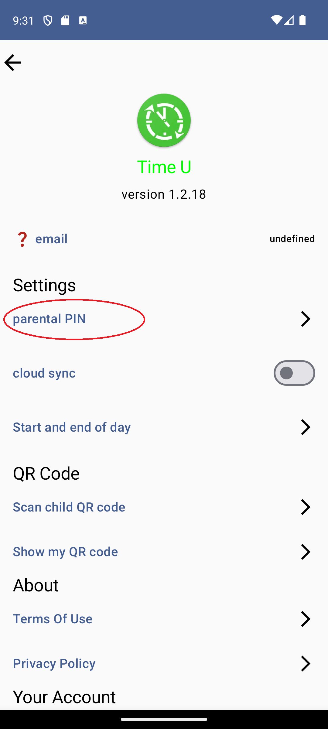 select parental pin option